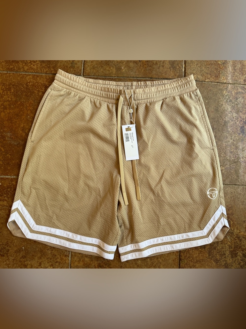Sergio Tacchini Spazio Banda Mesh Shorts Men’s Golden Haze Tan NWT Medium